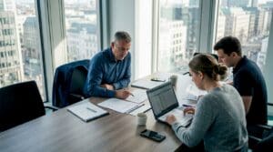 Insurance team reviewing platform documents