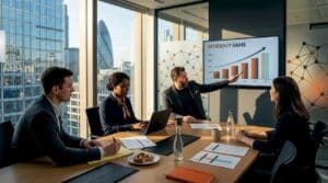 Insurance billing team collaborating in modern office