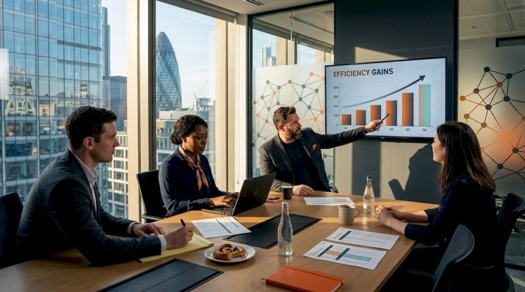 Insurance billing team collaborating in modern office