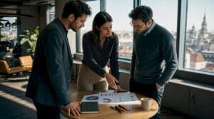 Team collaborating on insurer agility report