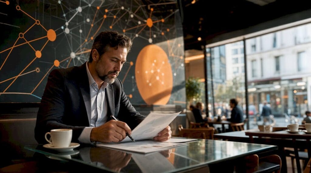 Man using insurance product configurator software on tablet