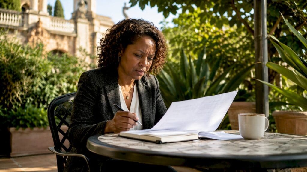 Insurance professional reviewing policy documents