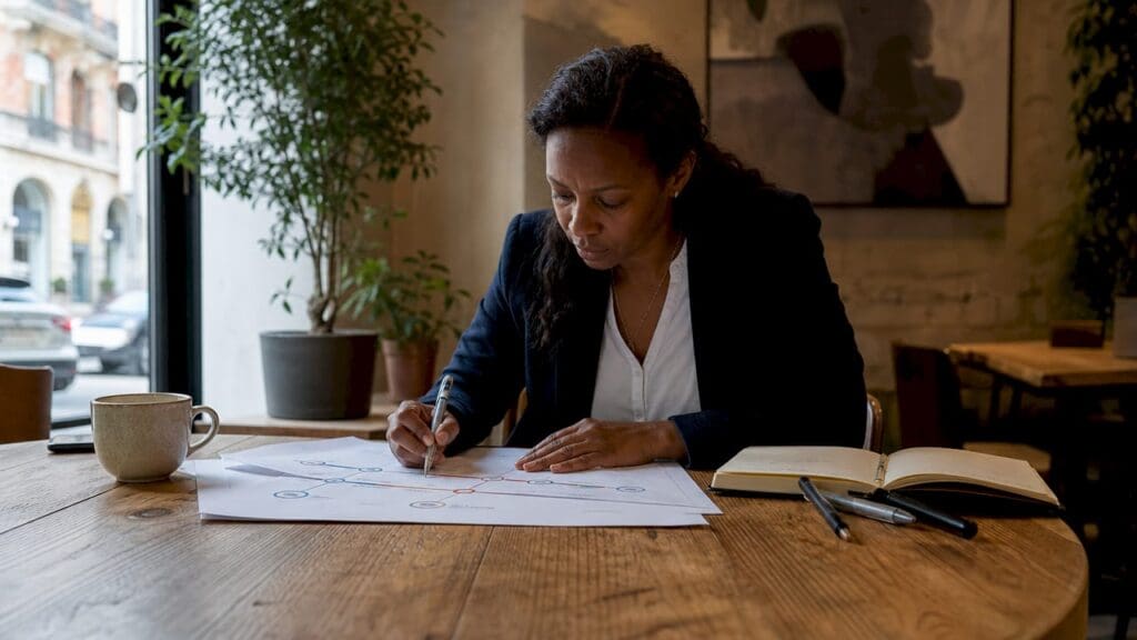 Insurance manager reviewing go-to-market roadmap