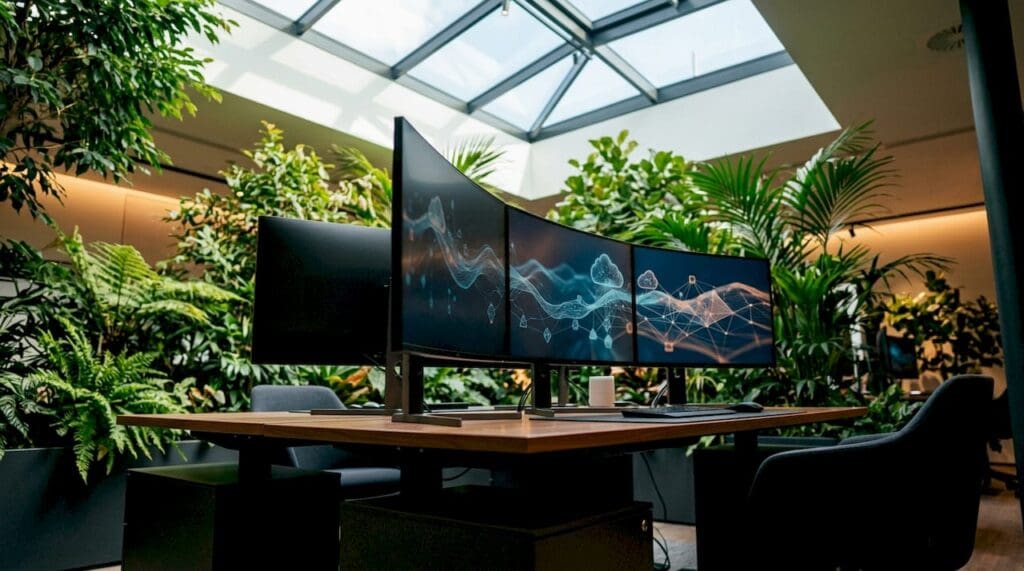 Modern empty digital claims tech workspace