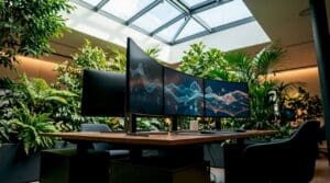 Modern empty digital claims tech workspace
