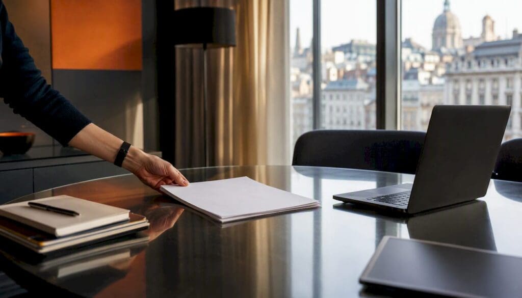 Insurance policy handling on desk
